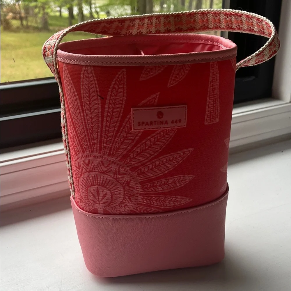 Spartina 449 Coral Pink Printed Wine Bottle Carrier - Picture 4 of 4